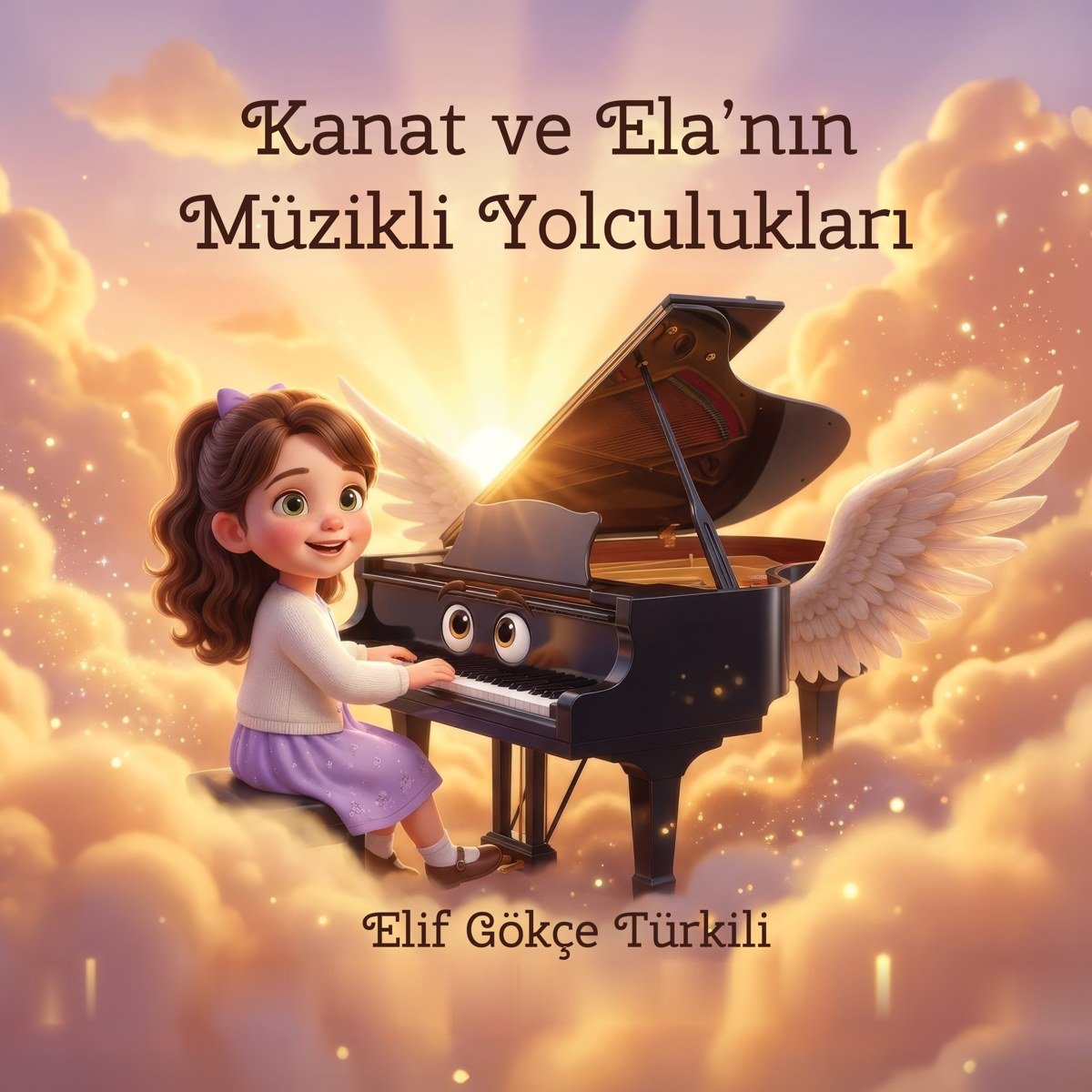 Kanat ve Ela'nın Müzikli Yolculukları kitap kapağı — piyanosuyla uçan bir kız